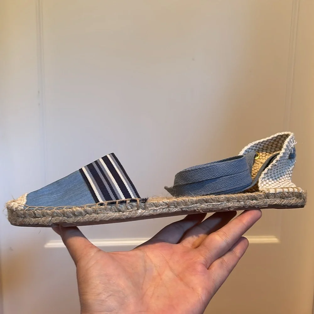 J Crew Factory Striped Lace-Up Espadrille Flats in Chambray
